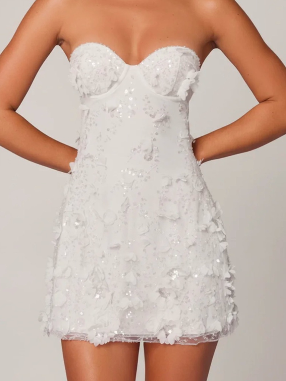 Oh Polly Edita Embellished Bandeau A-line Mini Dress in White